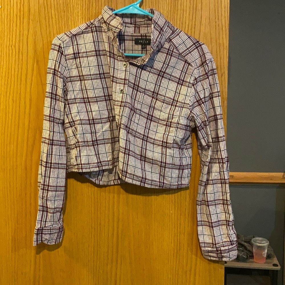 Cropped maroon, white and black flannel